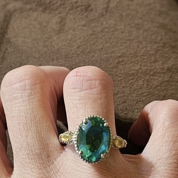 Genuine Exotic Peacock Quartz & Opal Ring in Sterling Silver Size 8 - Picture 15 of 17